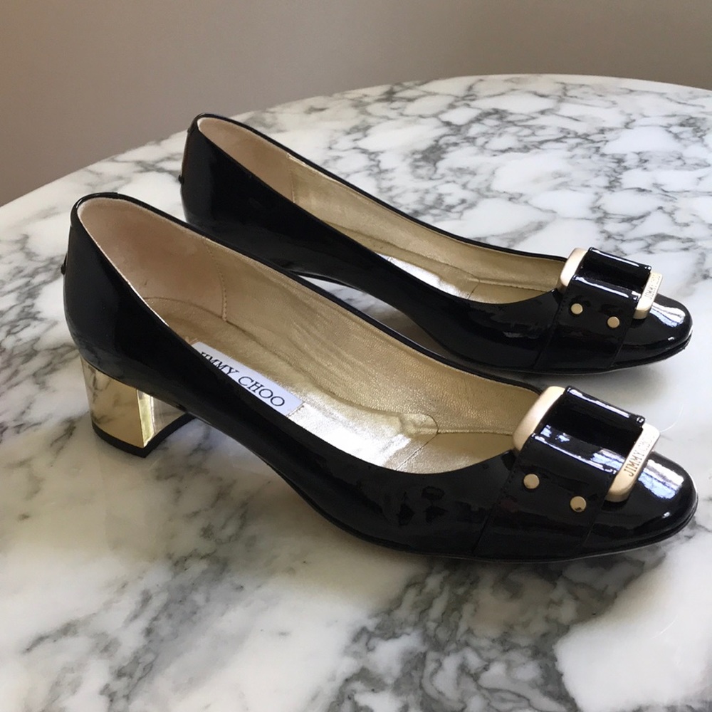 Jimmy Choo Black and Gold Pumps